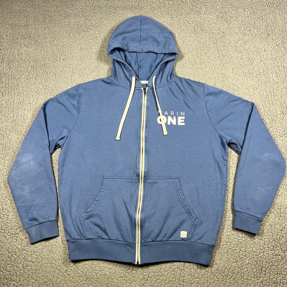Marine Layer Zip Up Hoodie Mens M MARIN ONE Graphic Blue Casual Soft